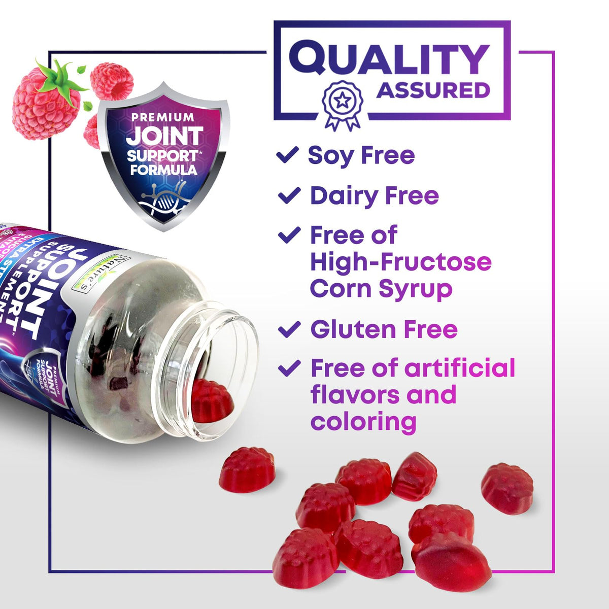 Gummies glucosamine Nature's Gummies ouvertes avec quelques gummies visibles