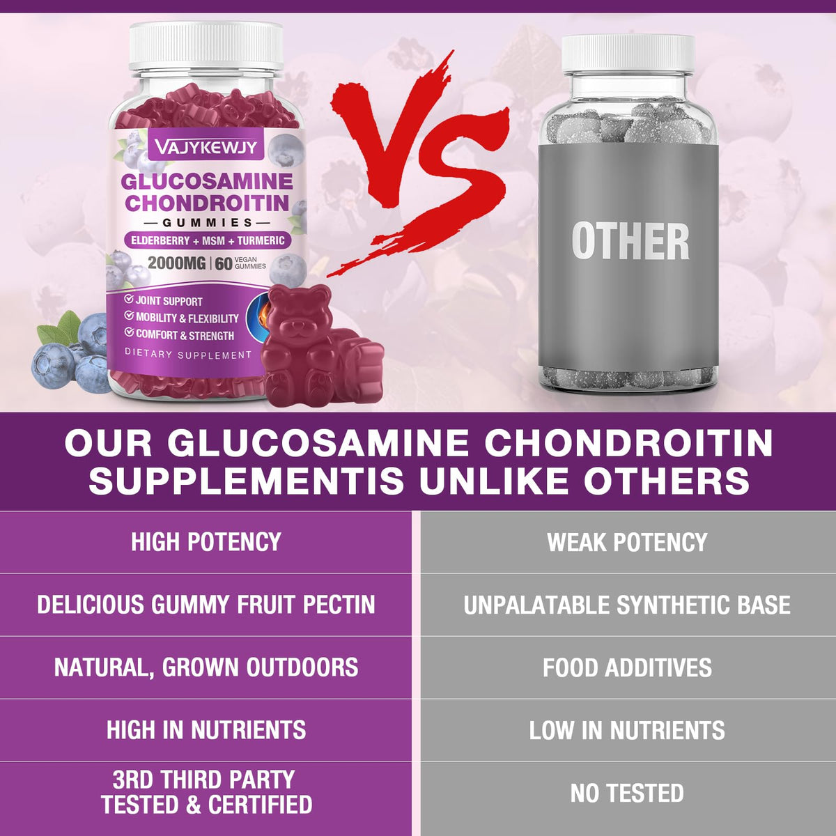 Gummies glucosamine VAJYKEWJY avec des baies de sureau et du curcuma