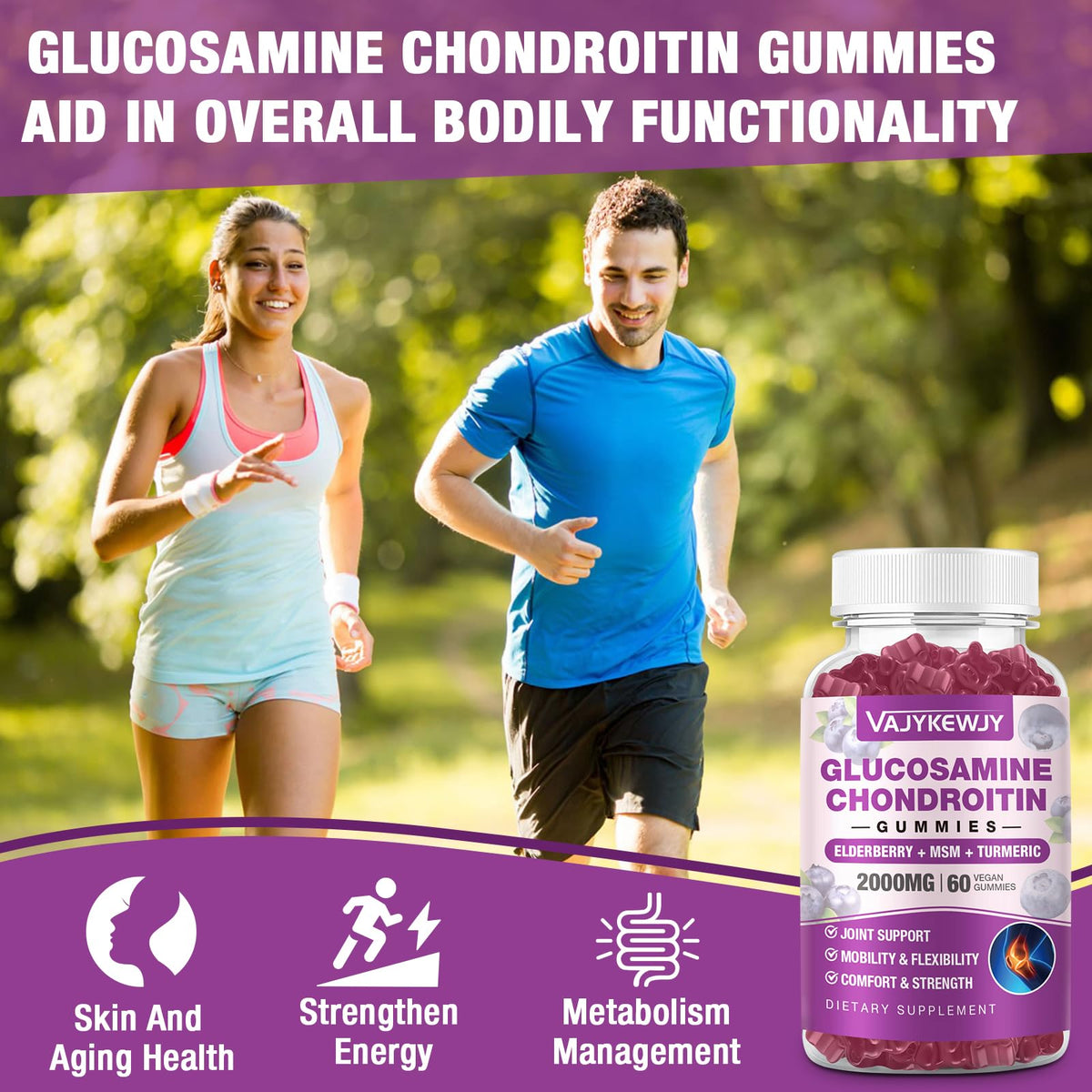 Gummies glucosamine VAJYKEWJY sur un fond blanc