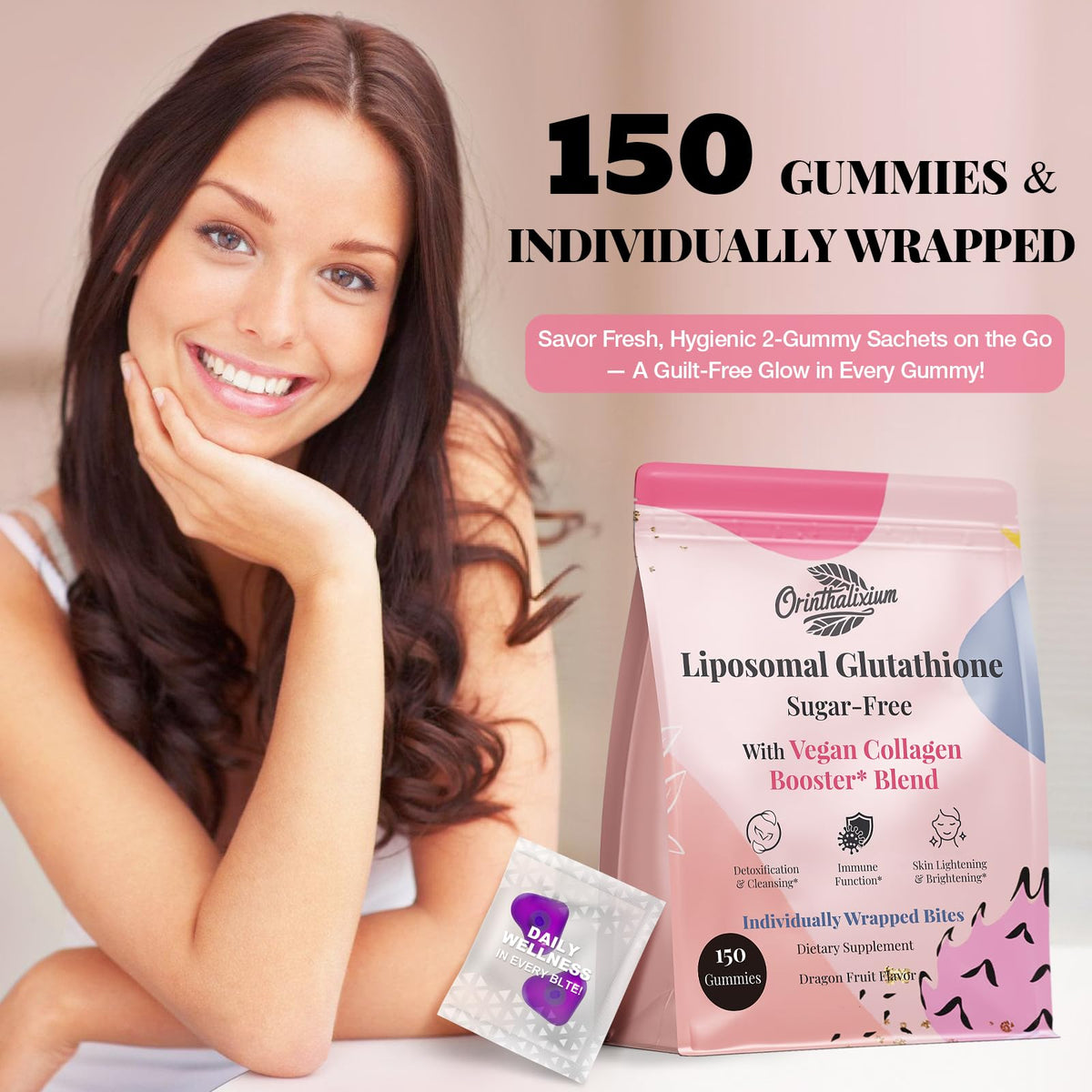 Gummies Glutathion Orinthalixium montrant la portion sur une cuillère