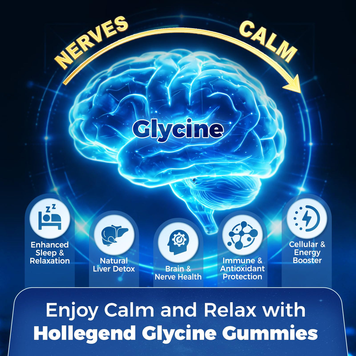 Gummies Glycine 3g HOLLEGEND à côté d'un verre d'eau