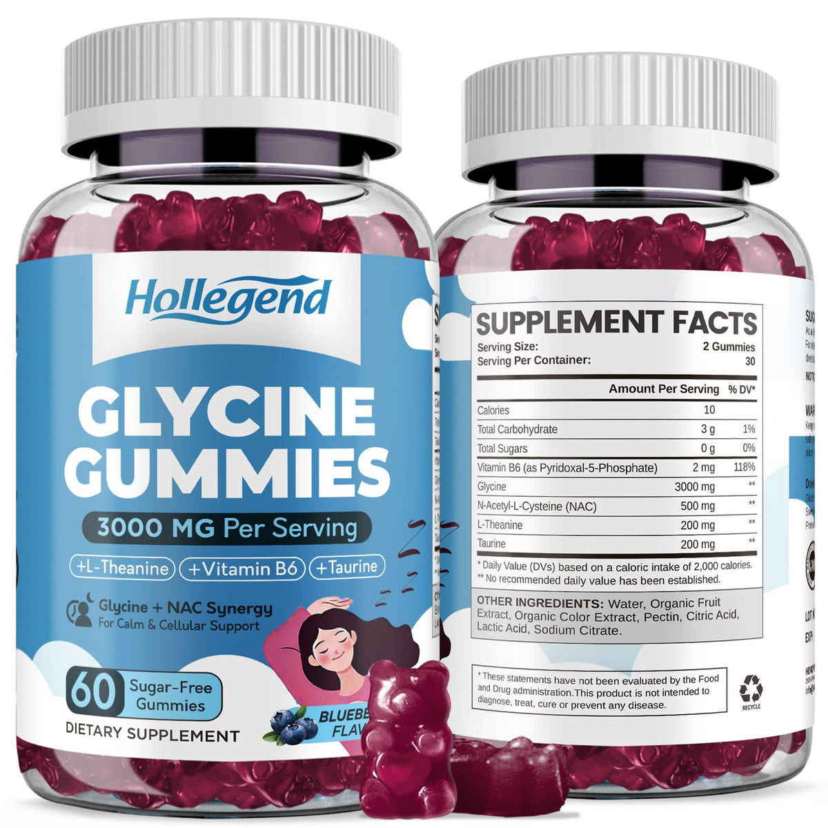 Gummies Glycine 3g HOLLEGEND en boîte vue de face