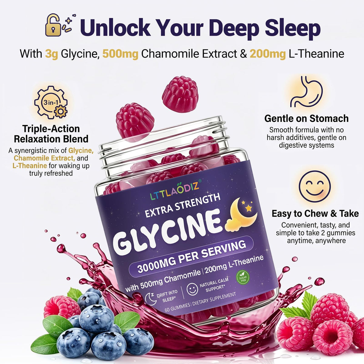 Gummies Glycine LTTLAODIZ, prise en main pour consommation