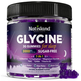 Gummies Glycine NATISLAND pot de 60 gummies au goût de myrtille