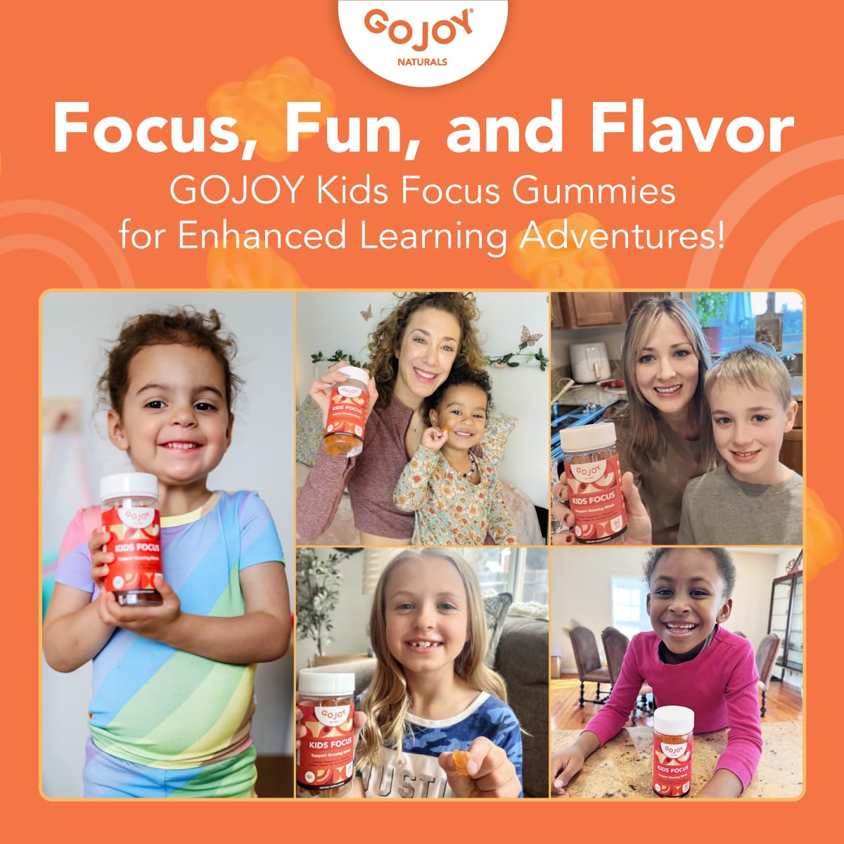 Gummies GOJOY NATURALS avec une main d'enfant tenant une gomme