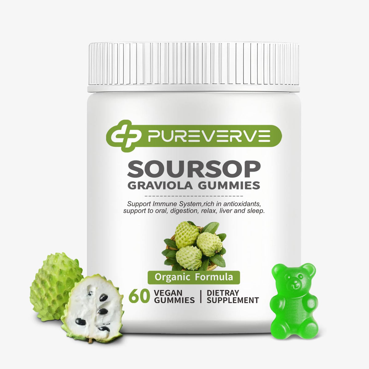 Gummies Graviola Pureverve avec Algue Marine, Vitamine C et Zinc, pot de 60 unités