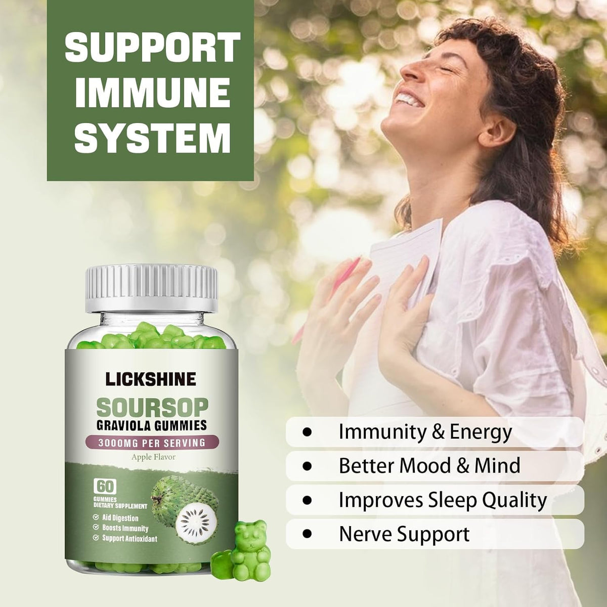 Gummies Graviola Soursop 3000mg de lickshine, détail des gummies