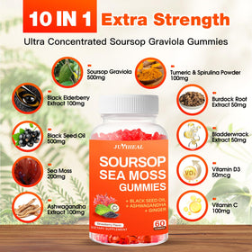 Gummies Graviola Soursop JUYIHEAL en vue de près, texture et forme