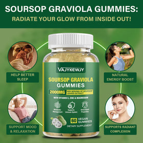 Gummies Graviola Soursop VAJYKEWJY présentés sur une table