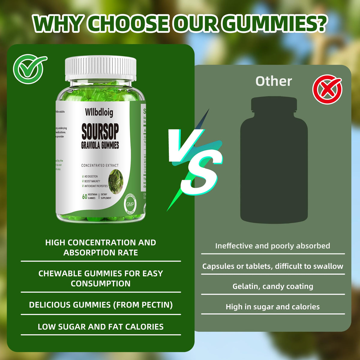 Gummies Graviola Soursop Wllbdloig 231g ouvertes avec quelques gummies visibles