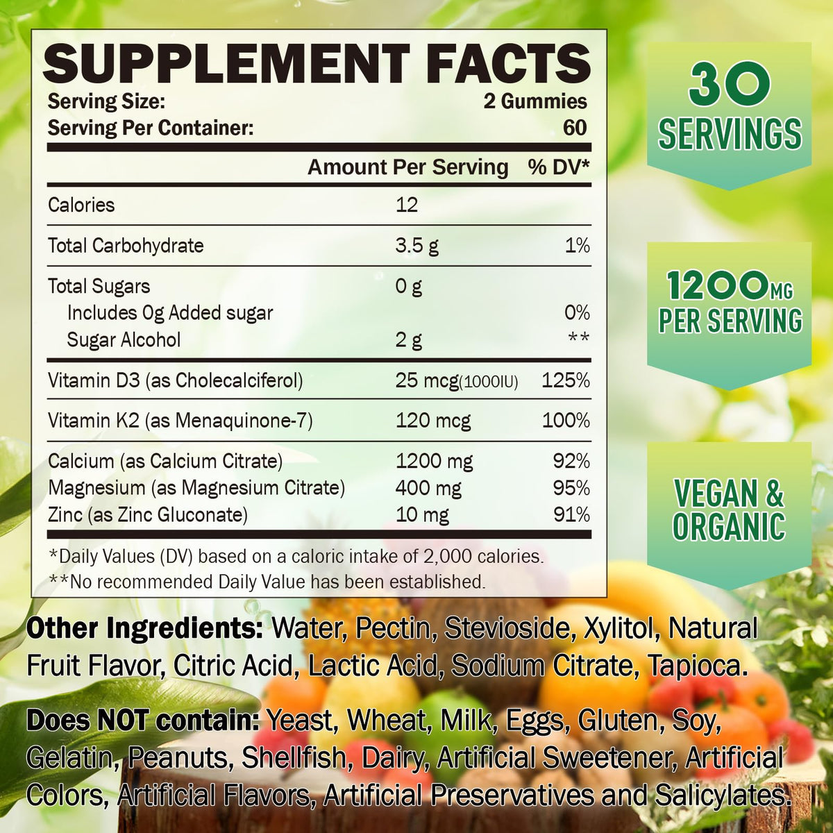 Gummies GREABBY Calcium Citrate 1200mg, vue de dessus avec gummies visibles