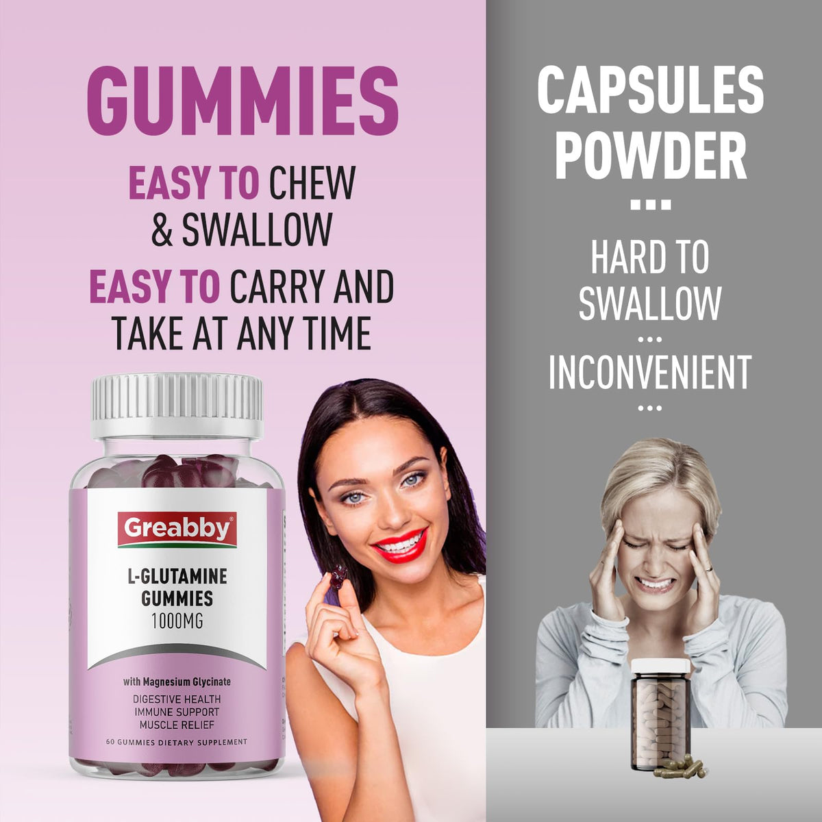 Gummies GREABBY L-Glutamine à côté d'autres compléments alimentaires