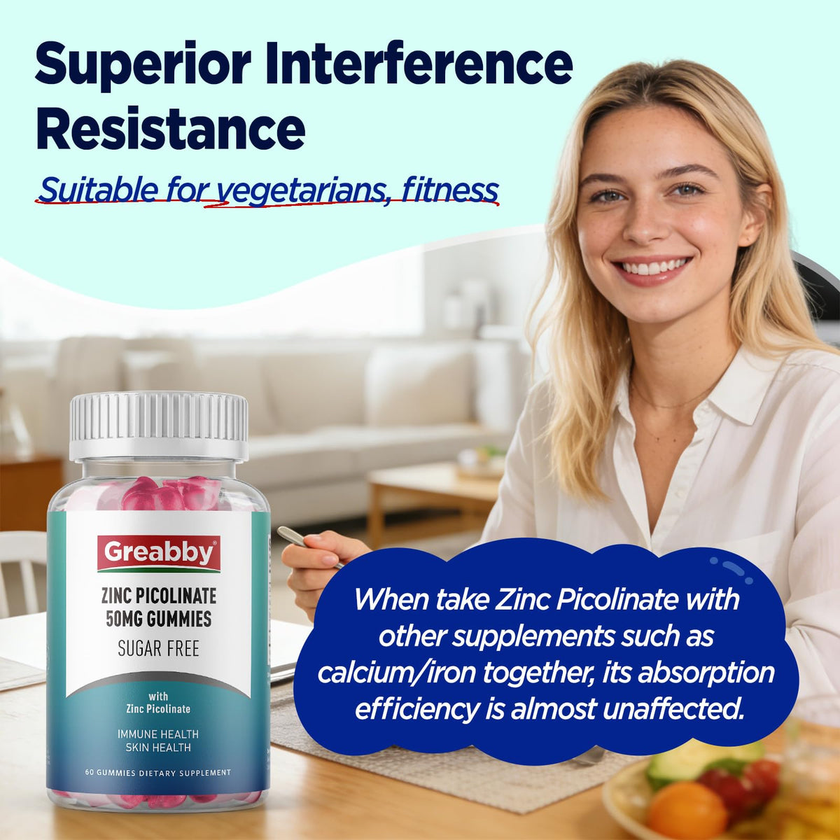 Gummies GREABBY Zinc Picolinate 50 mg dans une main