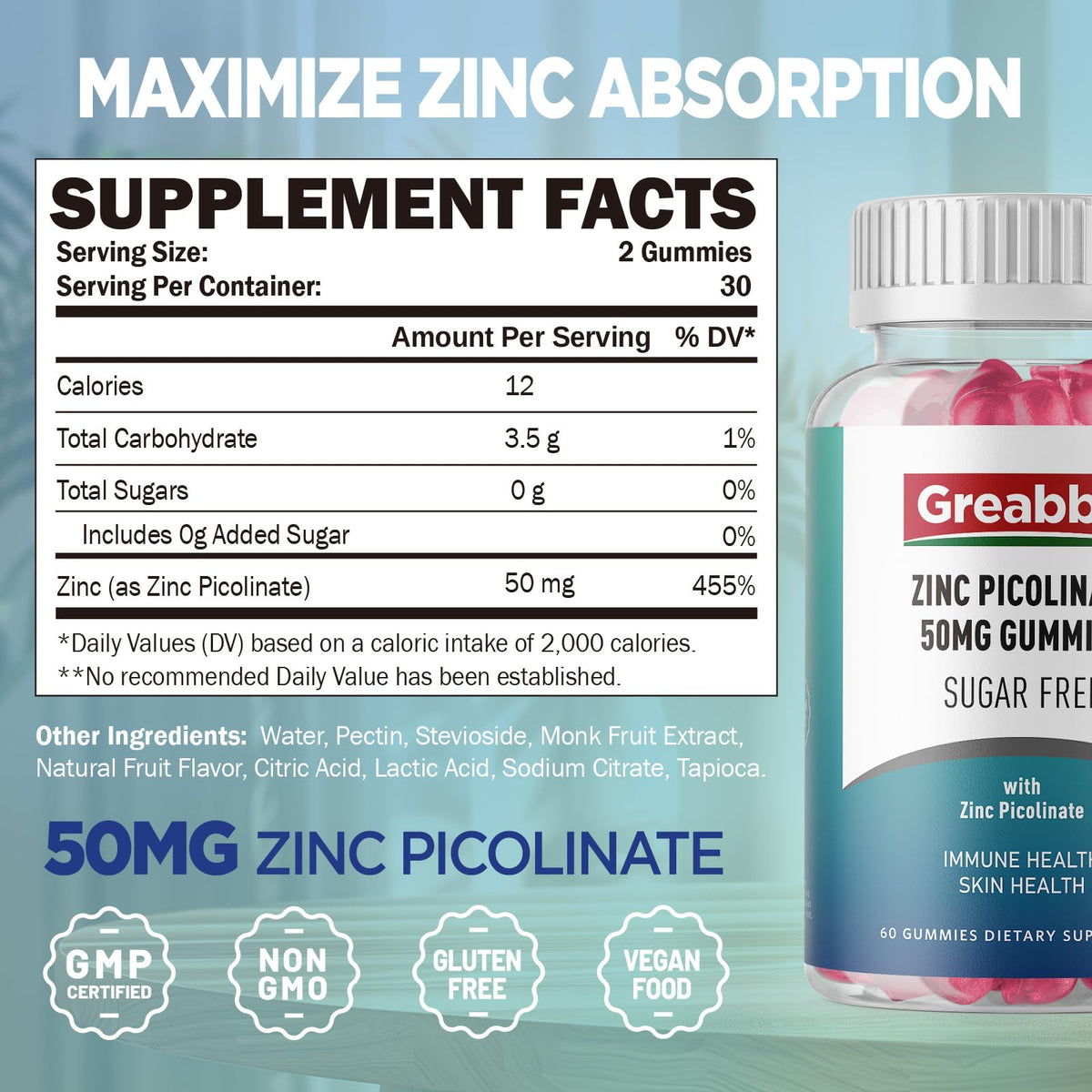 Gummies GREABBY Zinc Picolinate 50 mg sur une assiette