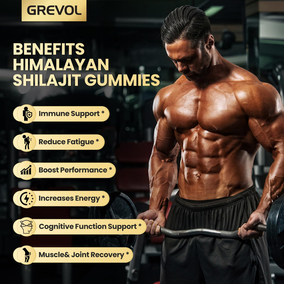 Gummies Grevol Shilajit avec Ashwagandha en gros plan