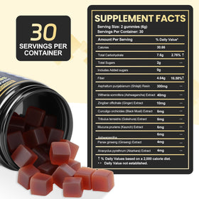 Gummies Grevol Shilajit avec ingrédients naturels en arrière-plan
