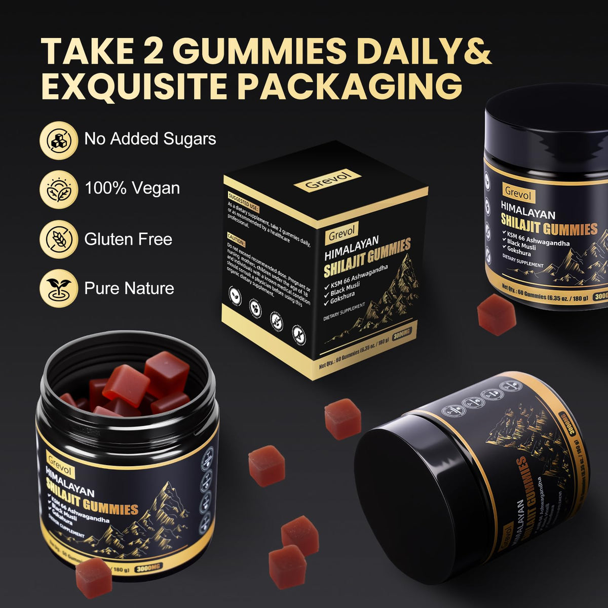 Gummies Grevol Shilajit dans un sac de sport
