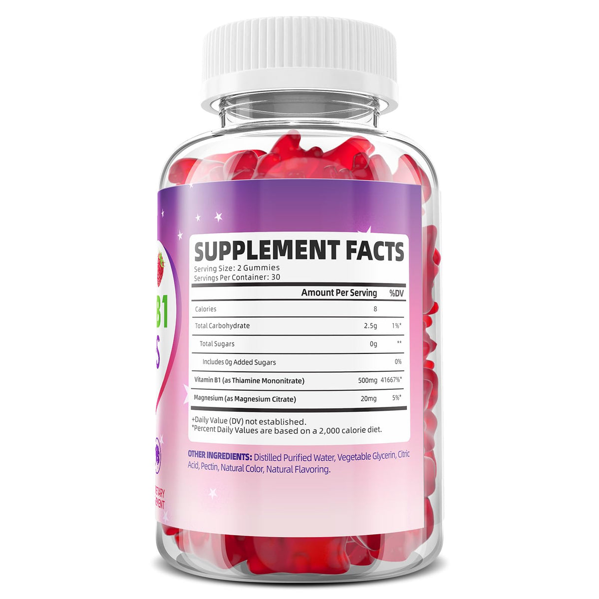 Gummies GrnLife B1 500mg avec des ingrédients sur la table