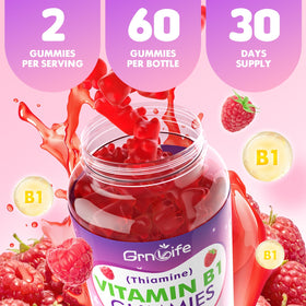 Gummies GrnLife B1 500mg sur un fond coloré