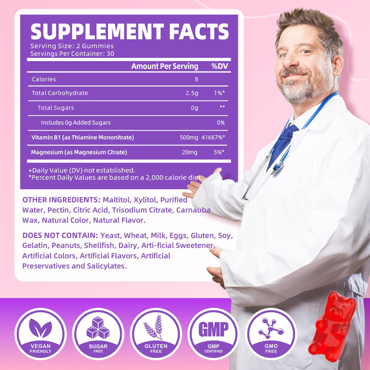 Gummies GrnLife B1 500mg vue arrière du paquet