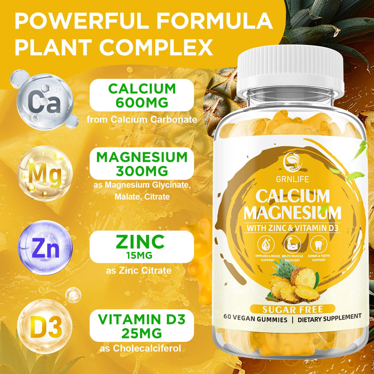 Gummies GrnLife Calcium Magnésium Zinc 120 pièces sur fond blanc