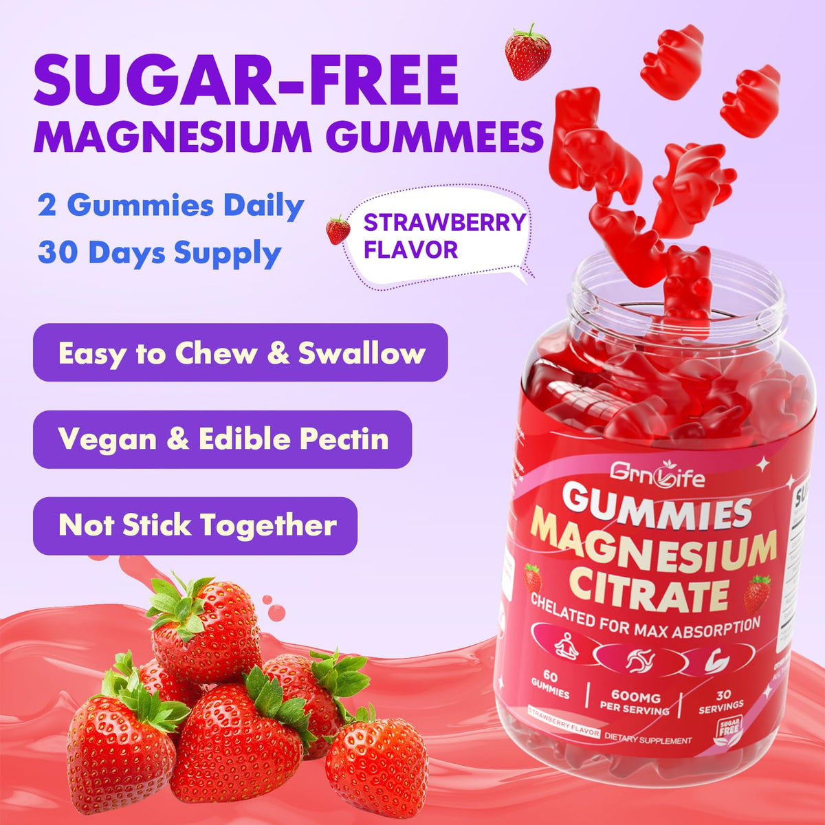 Gummies GrnLife, étiquette du produit avec informations nutritionnelles