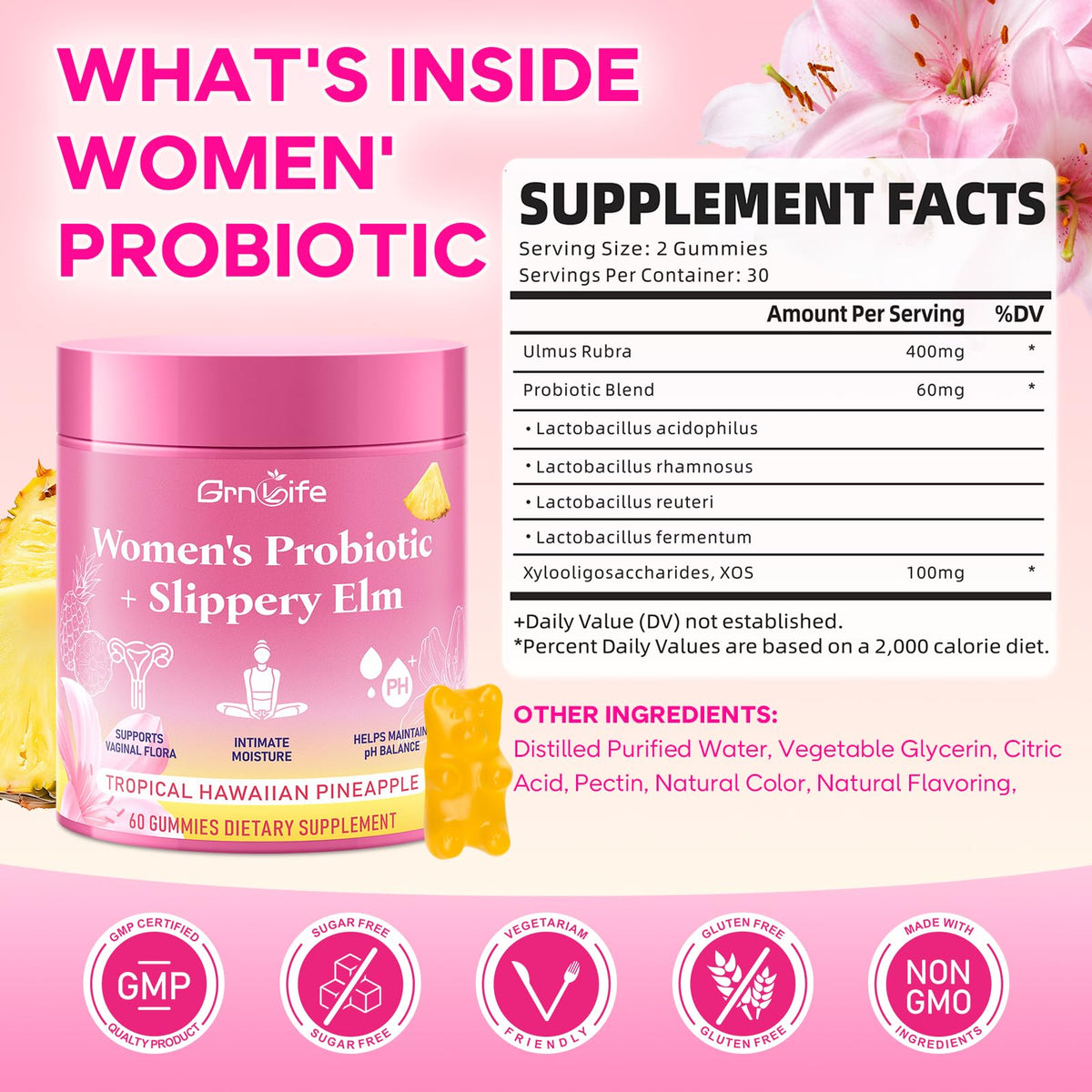 Gummies GrnLife pour femmes, texture et couleur ananas