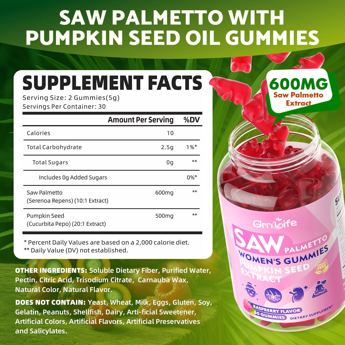 Gummies GrnLife Saw Palmetto en forme de framboise