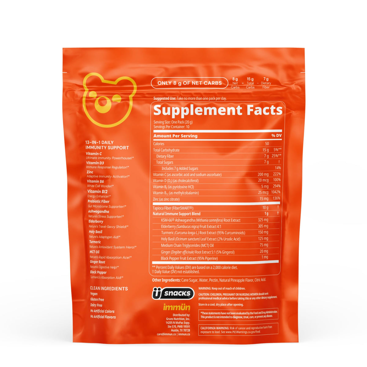 Gummies Grüns avec Vitamine C, Zinc et Curcuma, vue latérale