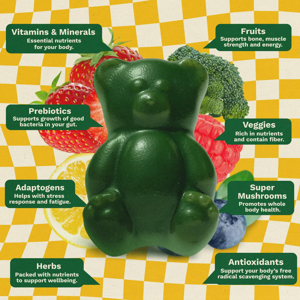 Gummies Grüns Multivitamines Enfants, prise en main d'un gummy