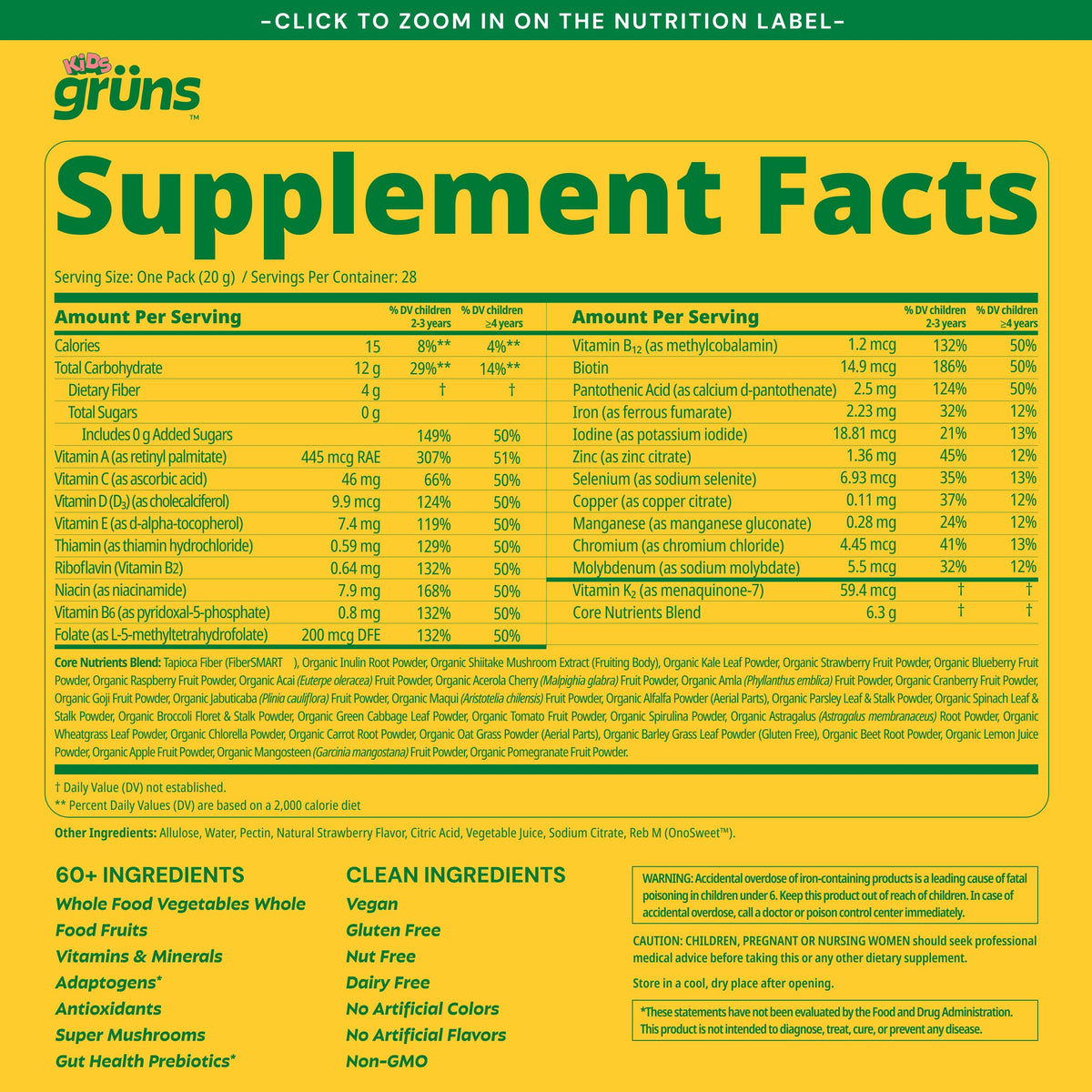Gummies Grüns Multivitamines Enfants, vue arrière du packaging