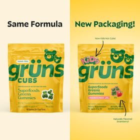 Gummies Grüns Multivitamines Enfants, vue de côté avec détails des ingrédients