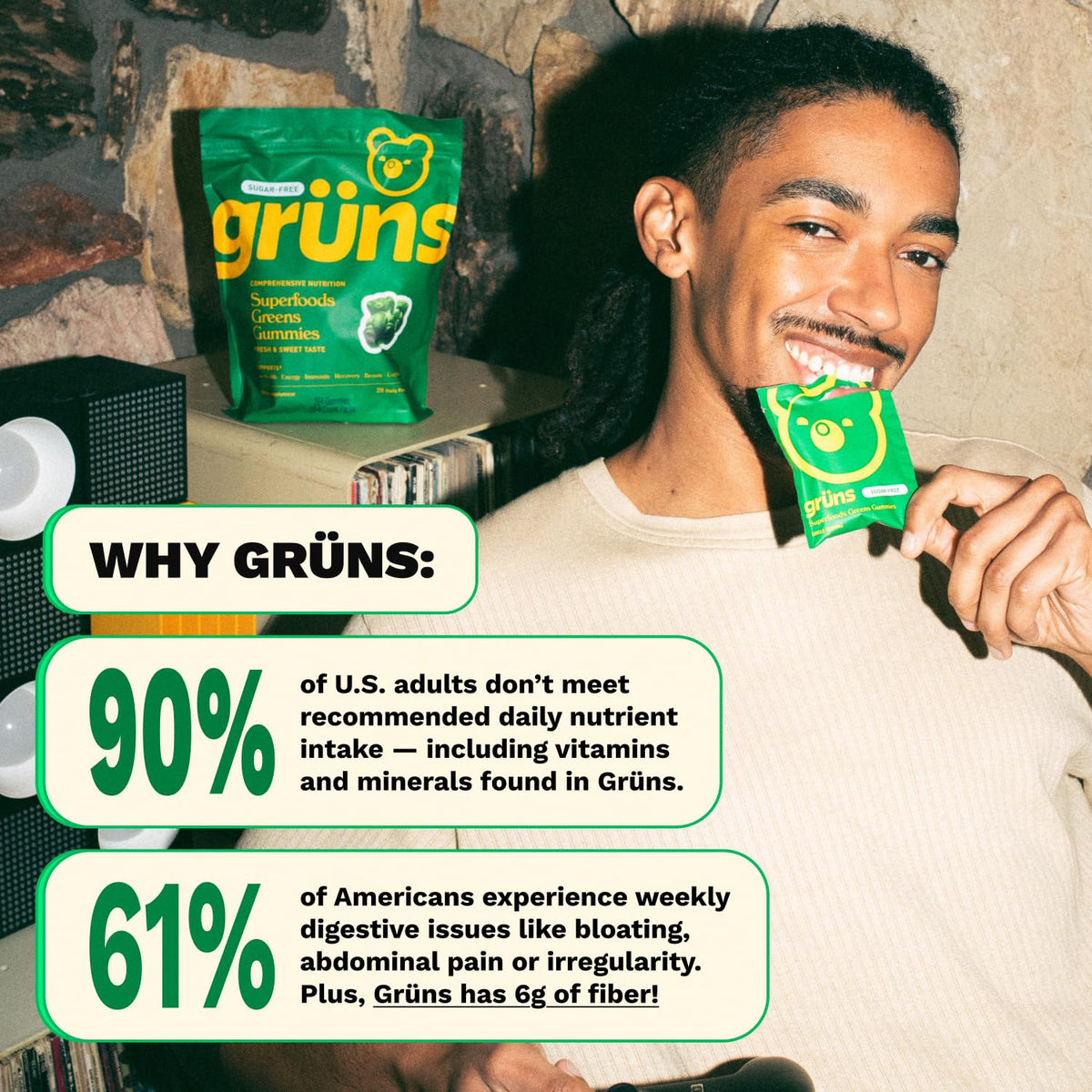 Gummies Grüns, vue de côté de la boîte