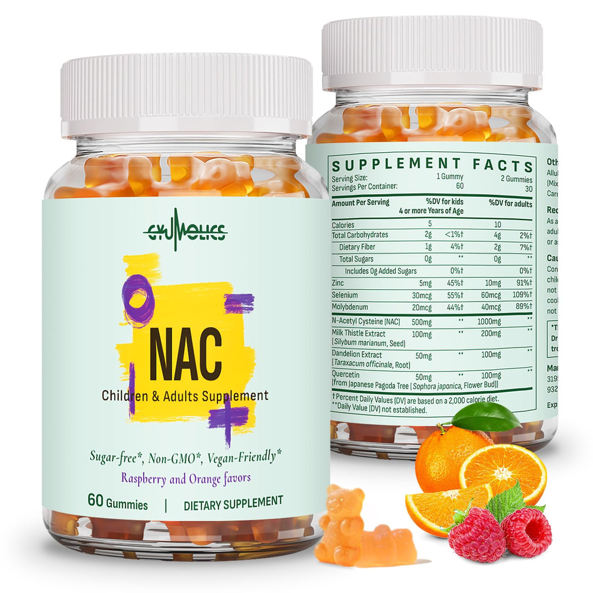 Gummies Gyumolics NAC 1000mg pour adultes en pot de 120 gummies