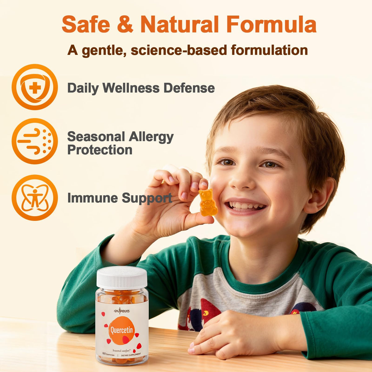 Gummies Gyumolics Quercetine montrant l'emballage avec ingrédients végétaux