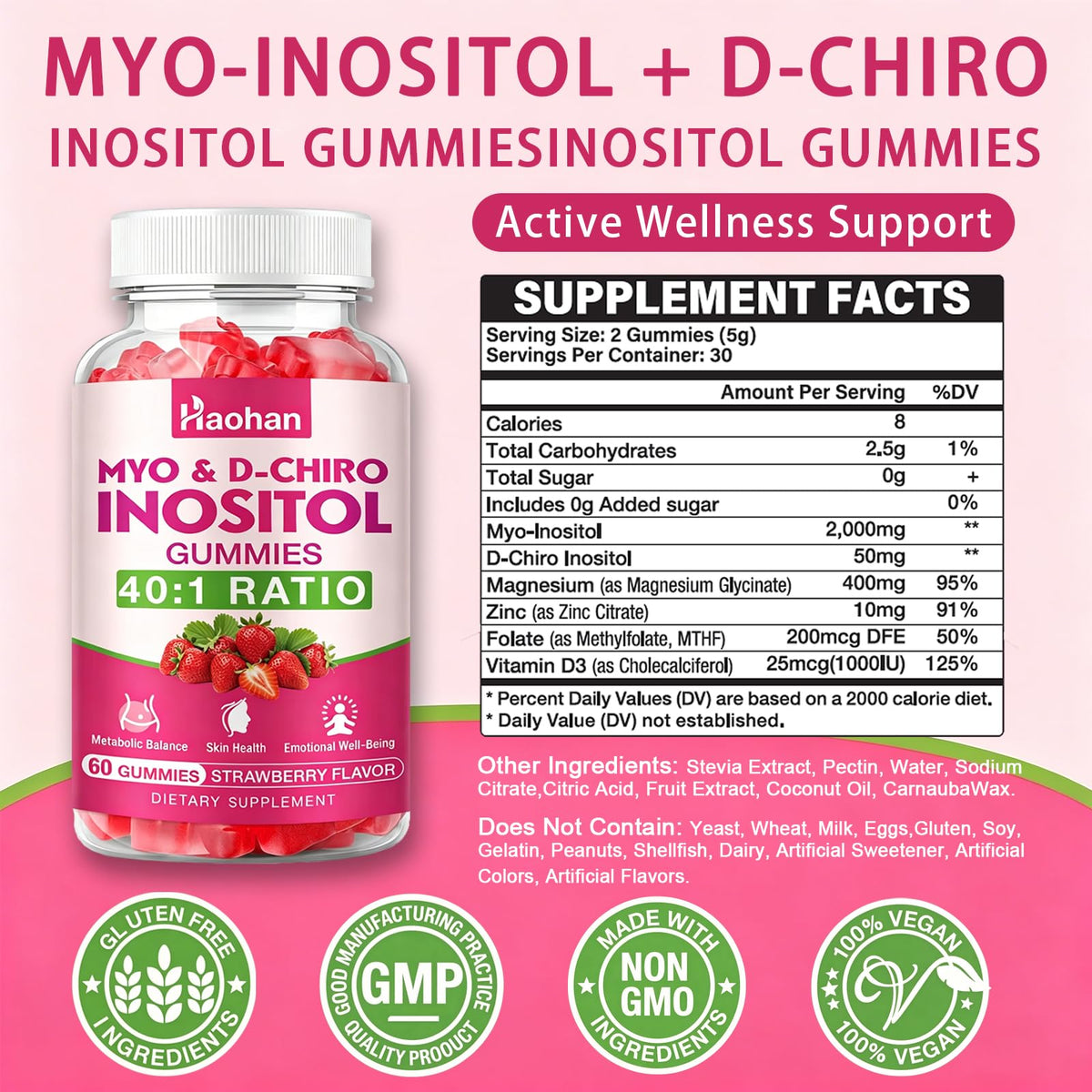 Gummies Haohan avec saveur de fraise et nutriments clés