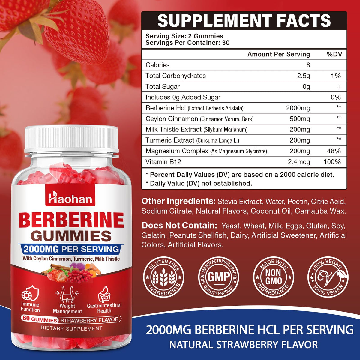 Gummies Haohan Berbérine 2000mg montrant la texture de la gomme