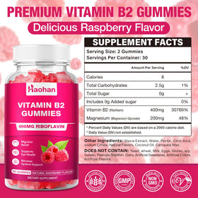 Gummies Haohan Vitamine B2 400mg avec Magnésium, emballage