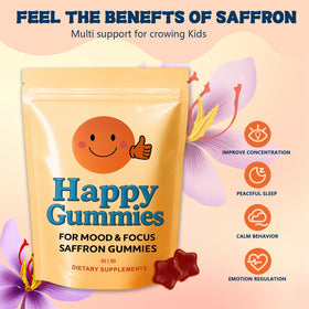 Gummies Happy Gummies au safran sur un fond blanc