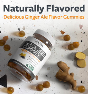 Gummies Healths Harmony huile de nigelle, vue de dessus avec plusieurs gummies