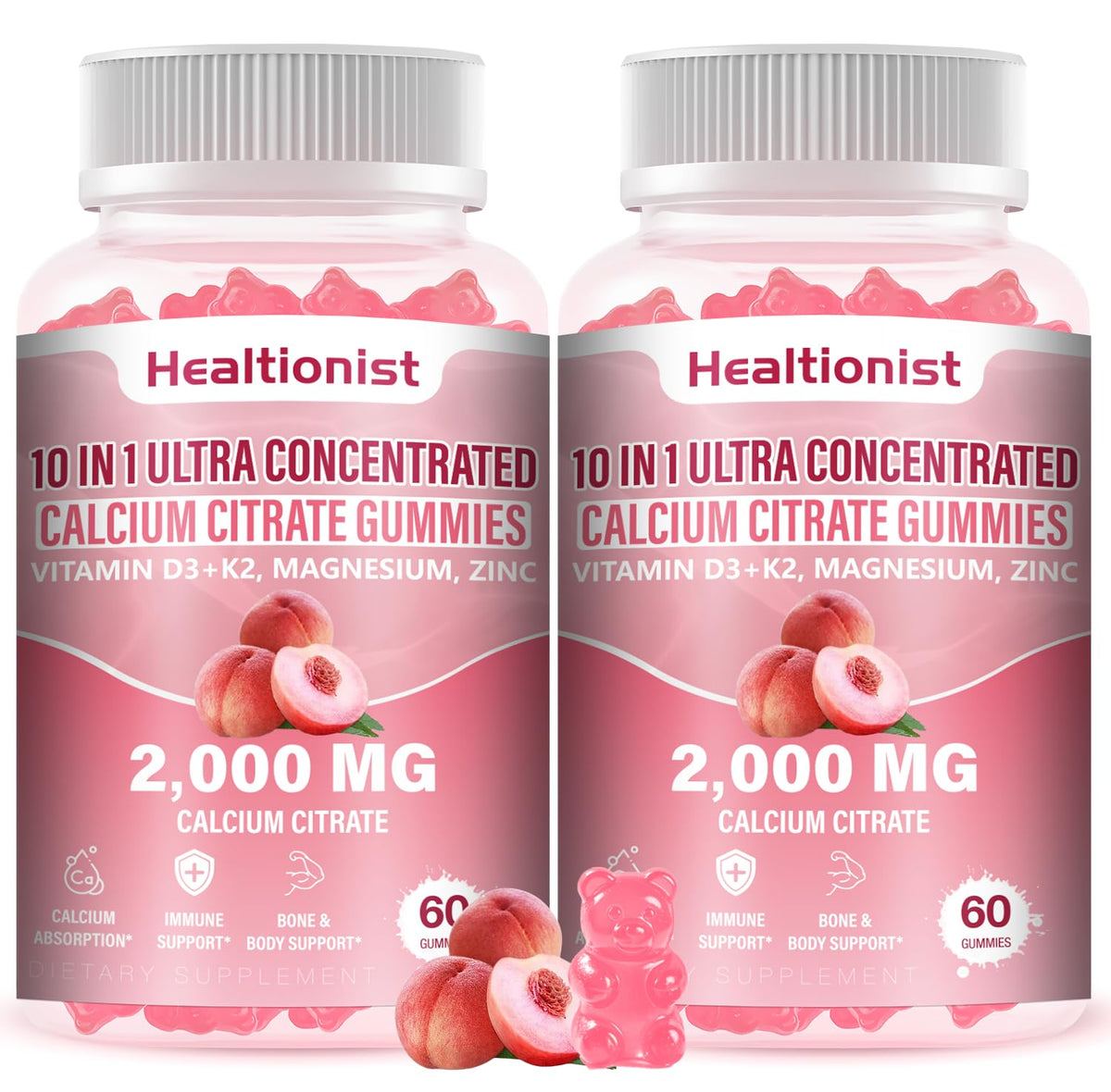 Gummies Healtionist calcium citrate 2000mg vue avant avec emballage