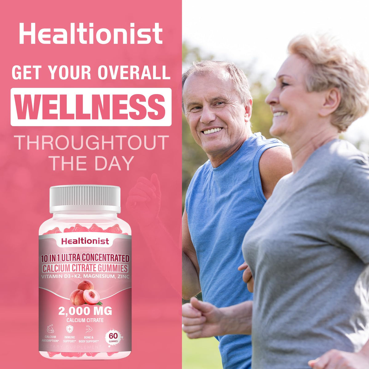 Gummies Healtionist citrate de calcium 2000mg ouvertes sur une surface blanche