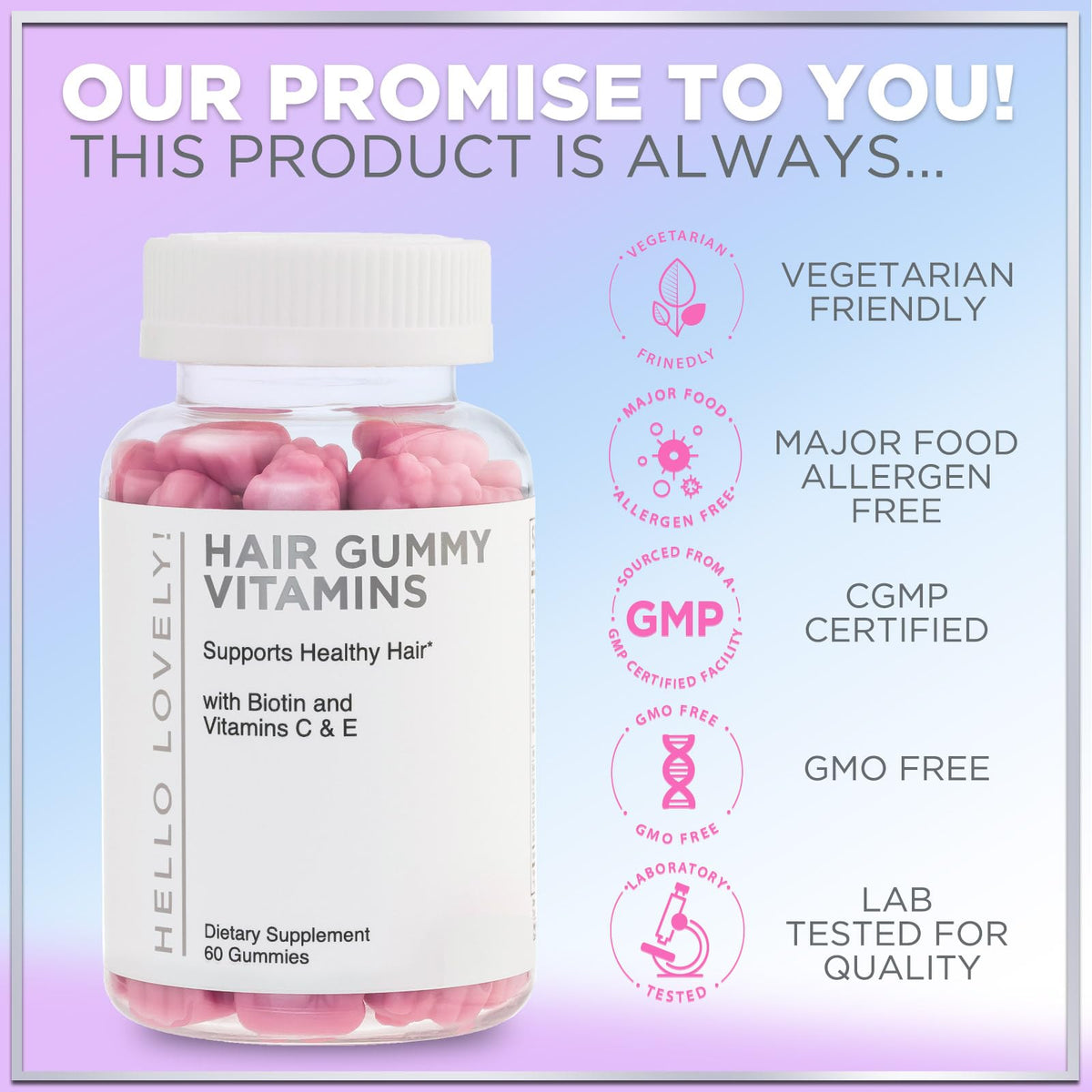 Gummies Hello Lovely! pour cheveux, vue latérale du pot