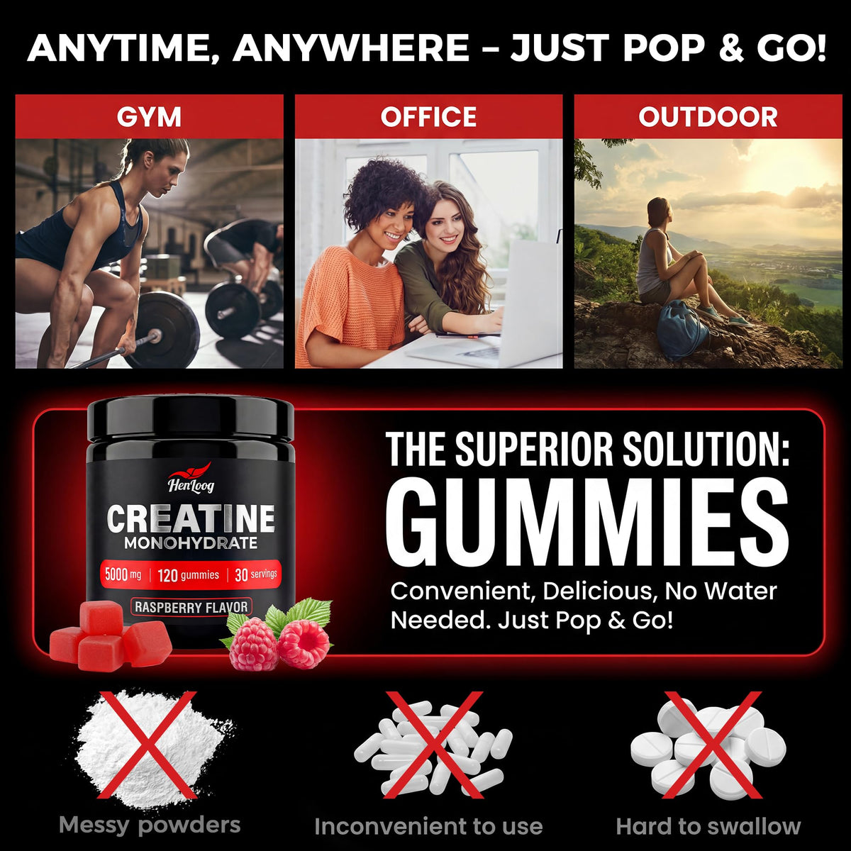 Gummies Hen Loog, format pratique pour le transport