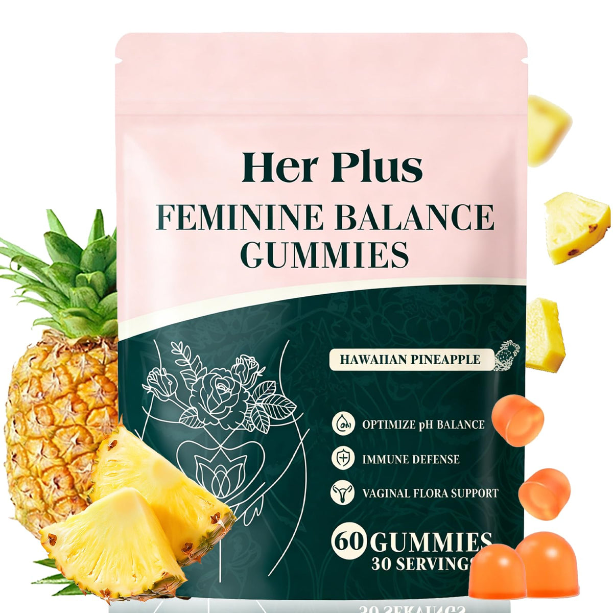 Gummies Her Plus Nutrition au goût ananas, vue de face