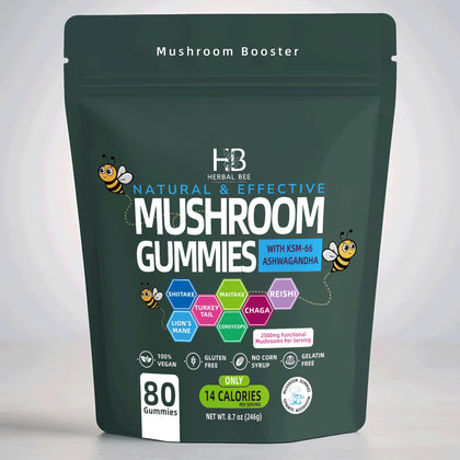Gummies Herbal Bee à l'Ashwagandha et champignons, pot de 80 unités