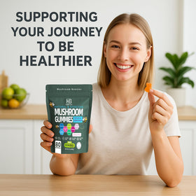 Gummies Herbal Bee à l'Ashwagandha, ingrédients naturels en arrière-plan