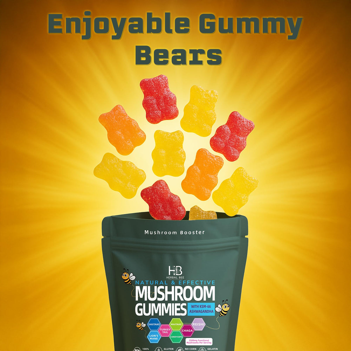 Gummies Herbal Bee, pot ouvert montrant les gummies à l'intérieur