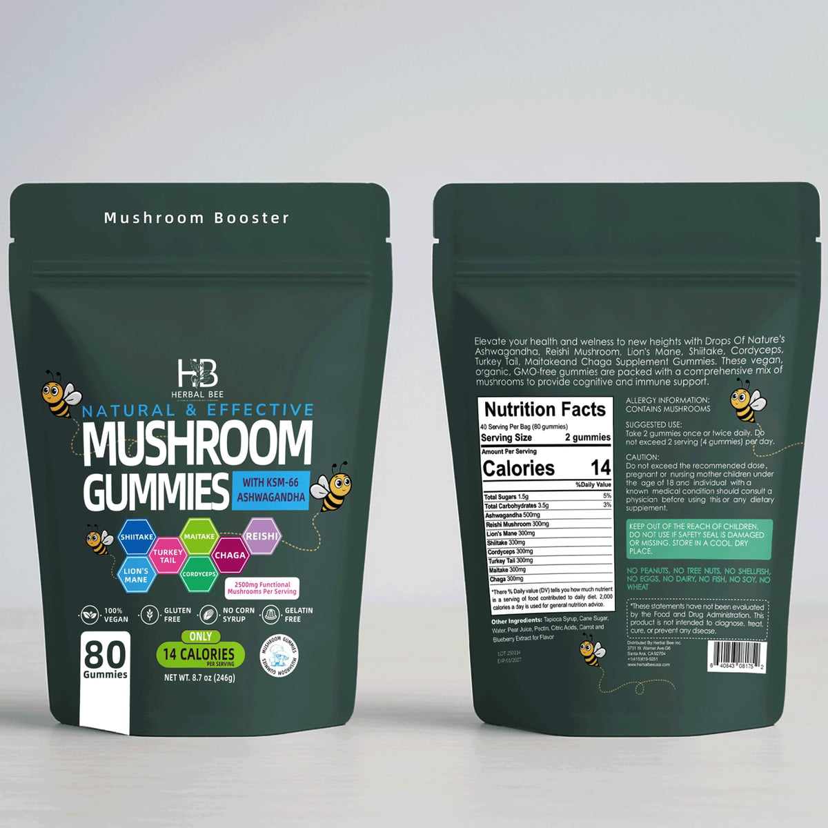 Gummies Herbal Bee, vue de dessus montrant la texture et la couleur des gummies