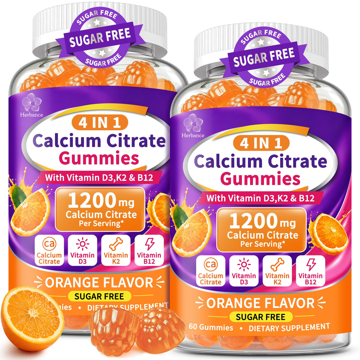 Gummies Herbance Calcium Citrate 1200mg orange en pot